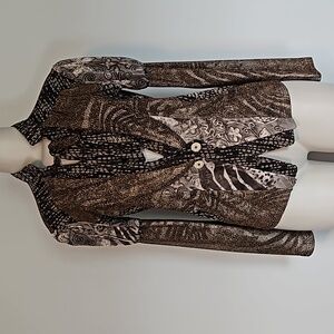ANAC brown fancy print button front long sleeve top-XL